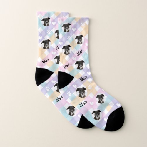 Personalized Photo Names Hearts Paws Dog Pattern Socks
