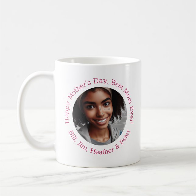 Personalized Photo Names Mother's Day Elegant Ruby Coffee Mug (Left)