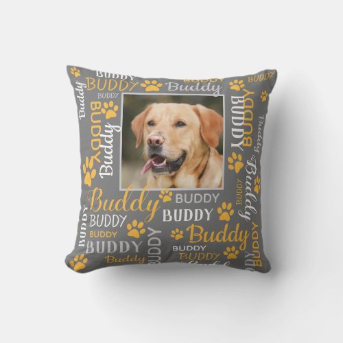 Personalized Photo Names Mustard Yellow Dog Throw  Throw Pillow