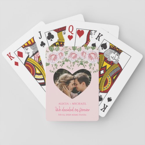 Personalized photo names newlyweds love heart playing cards