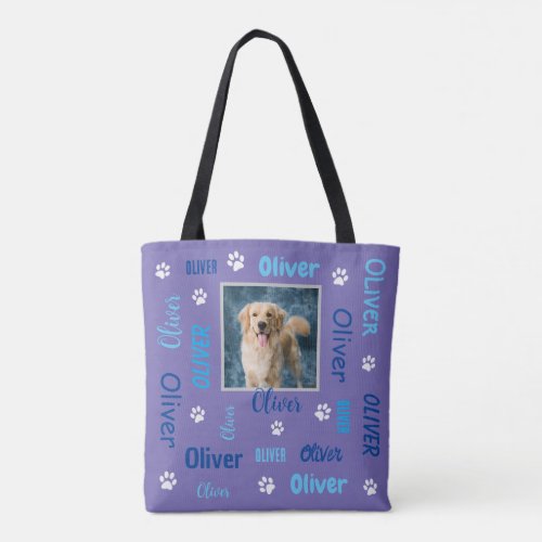 Personalized Photo Names  Periwinkle Dog Tote Bag