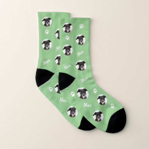 Personalized Photo Names Sage Dog Pattern Socks