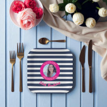 Personalized Photo Nautical Stripe Birthday Plates