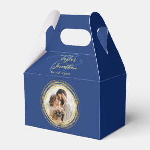 Personalized Photo Navy Blue Gold Wedding Minimal Favor Boxes