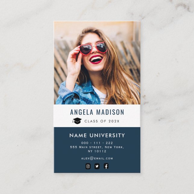 personalized photo navy blue graduation insert (Front)