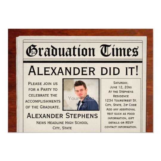 personalized photo newspaper graduation party invitation newspaper graduation announcement template
