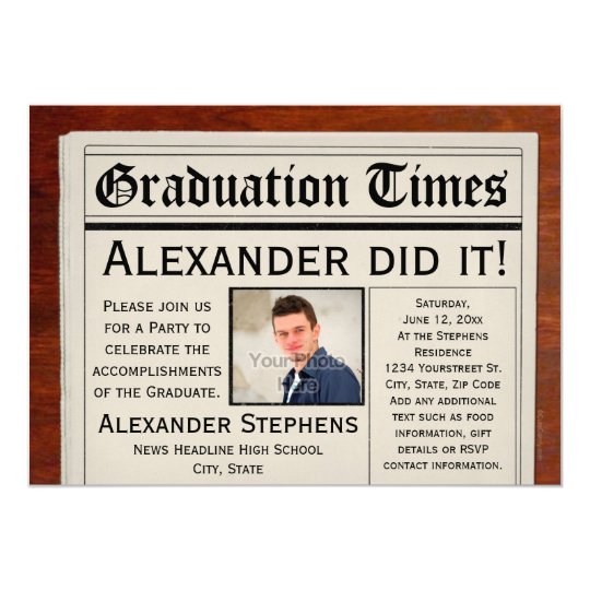 Personalized Photo Newspaper Graduation Party Invitation ...