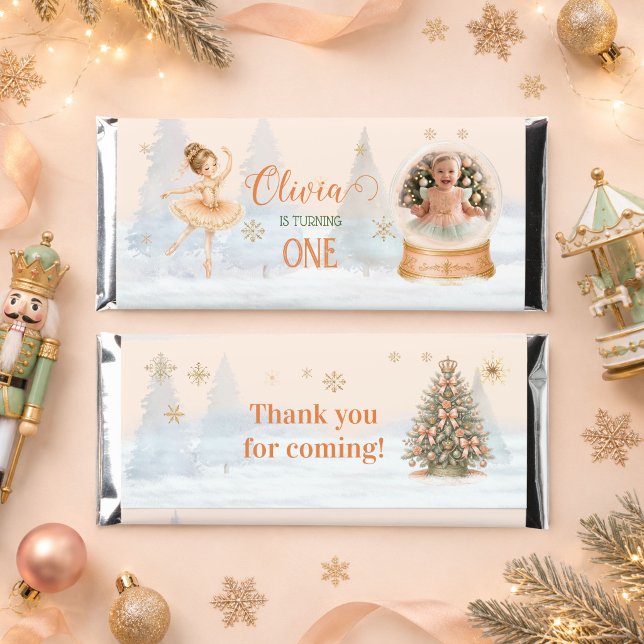 Personalized Photo Nutcracker Ballet Birthday  Hershey Bar Favors (Personalized Photo Snow Globe Nutcracker Birthday Hershey Bar Favors - Front and Back)