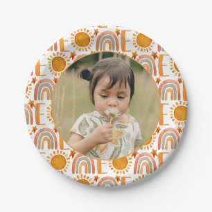 Personalized Photo "One" Rainbow & Sunshine Paper Paper Plates