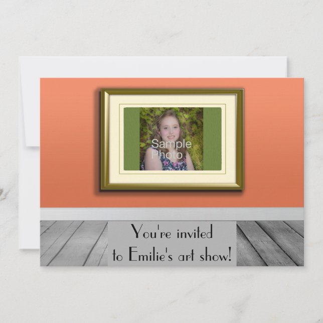 Personalized Photo Orange Photo Frame Art Show Invitation (Front)