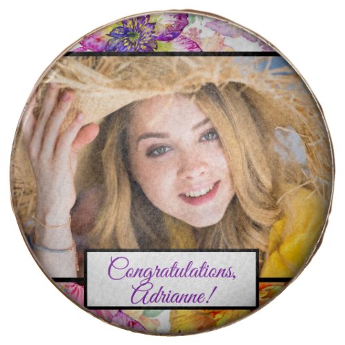 Personalized Photo Orange Yellow Purple Floral Chocolate Covered Oreo
