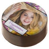 Personalized Photo Orange Yellow Purple Floral Chocolate Covered Oreo (Angled)