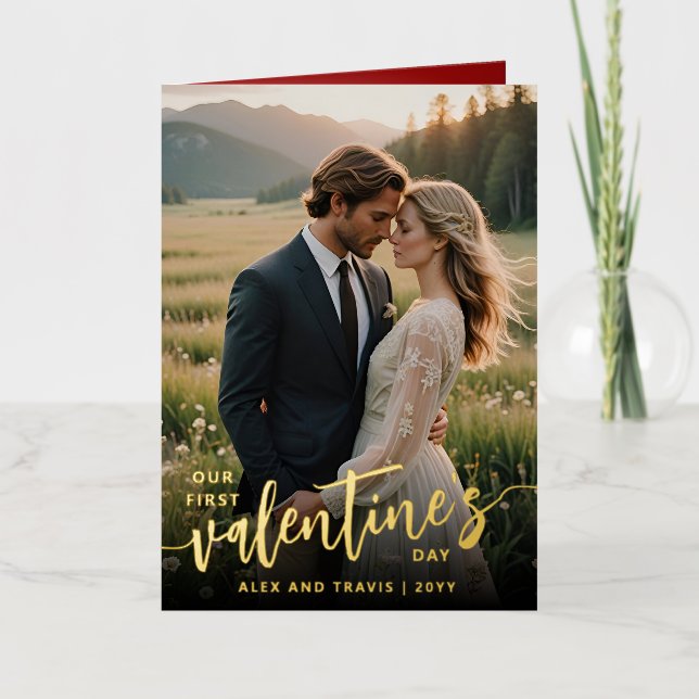 Personalized Photo Our First Valentine's Day Foil Holiday Card (Front)