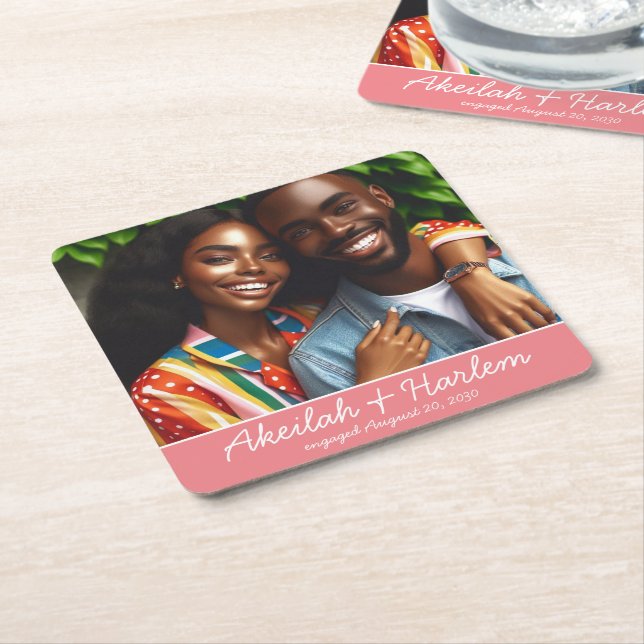 Personalized Photo Party Square Paper Coaster (Angled)