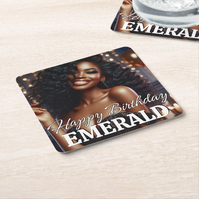 Personalized Photo Party Square Paper Coaster (Angled)