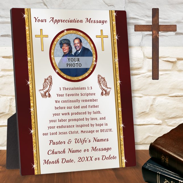 Personalized Photo, Pastor Appreciation Plaques (Scripture Gifts for Christians. Pastor and Wife Anniversary Gift Ideas or Pastors Birthday Gifts. )