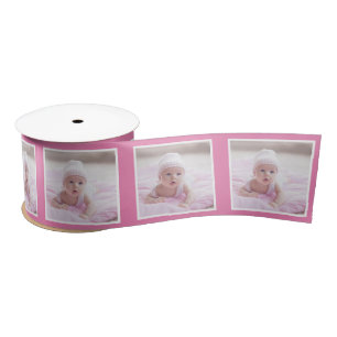 Personalized Photo Pattern Ribbon White Baby Pink