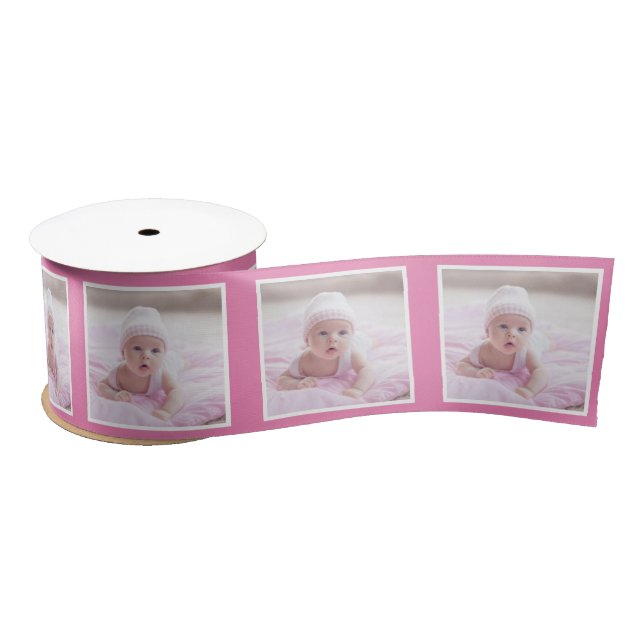 Personalized Photo Pattern Ribbon White Baby Pink (Spool)