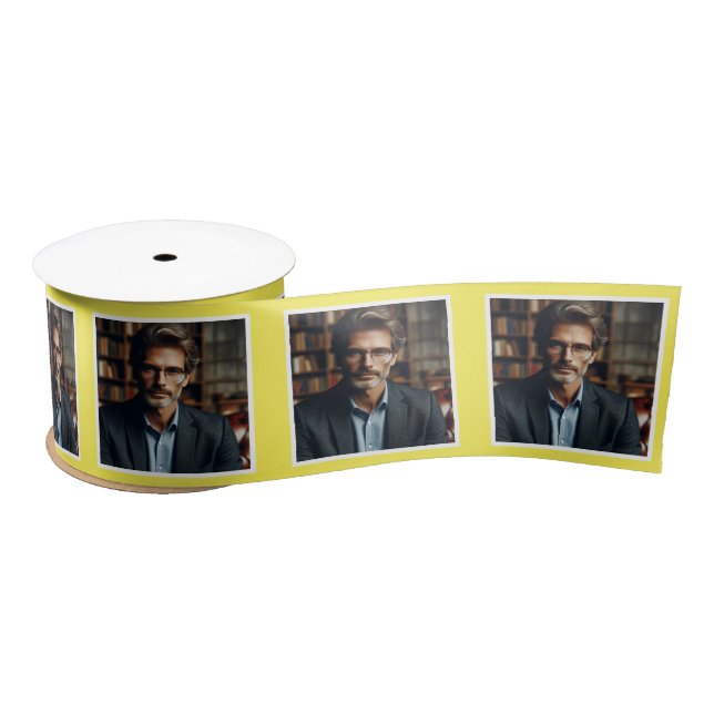 Personalized Photo Pattern Ribbon White on Yellow (Spool)