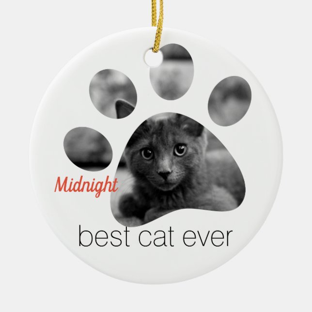 Personalized Photo Paw Print Ceramic Ornament (Front)
