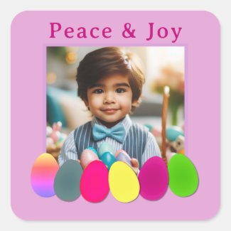 Personalized Photo Peace Joy Colored Eggs Easter 