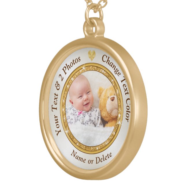 Personalized Photo Pendant Necklace Gold (Front Right)