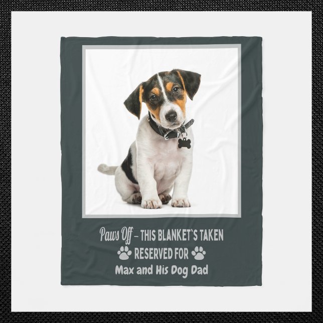 Personalized Photo Pet Dog  Fleece Blanket (Custom dog photo blanket with name & “Paws Off” quote. Perfect for dog moms, dads & pet lovers!)