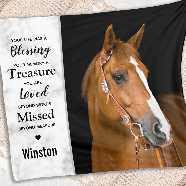 Personalized Photo Pet Loss Horse Memorial Fleece Blanket (Creator Uploaded)