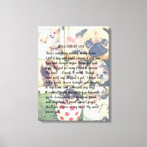 Personalized photo pet memorial poem  canvas print