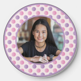 Personalized Photo Pink And Purple Polka Dots  Wireless Charger