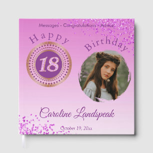 Personalized Photo Pink Glitter, 18th Birthday Guest Book