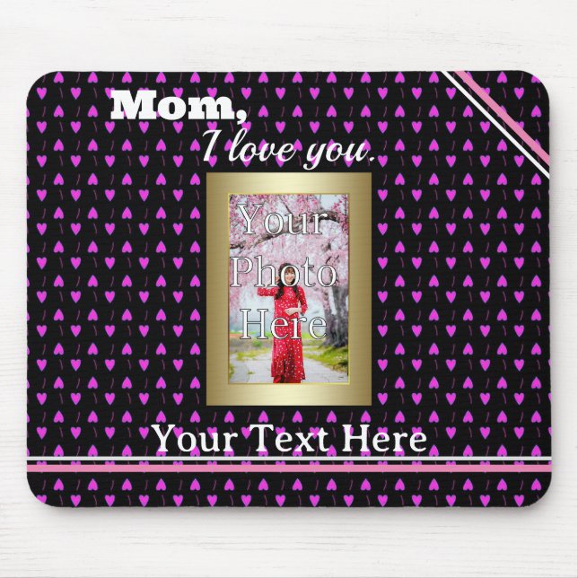 Personalized Photo | Pink Hearts | Mousepad (Front)