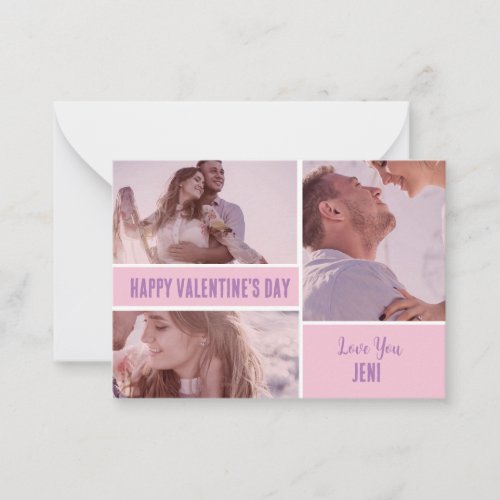 Personalized Photo Pink Minimalized Valentines Day Note Card