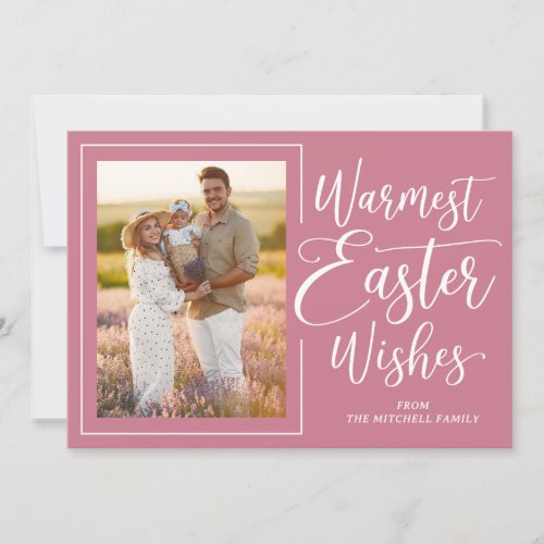 Personalized Photo Pink On Mauve Happy Easter Holiday Card