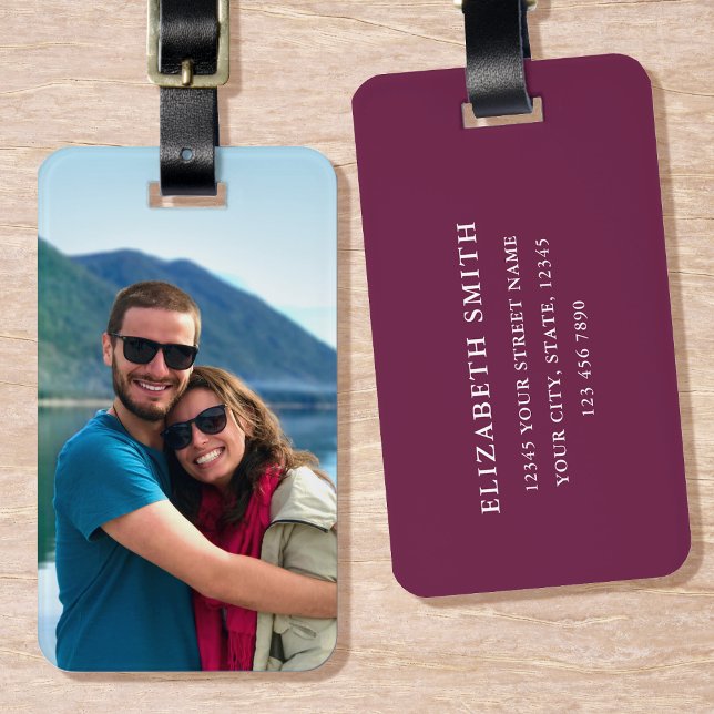 Personalized Photo Pink Plum Simple Modern Luggage Tag (Creator Uploaded)