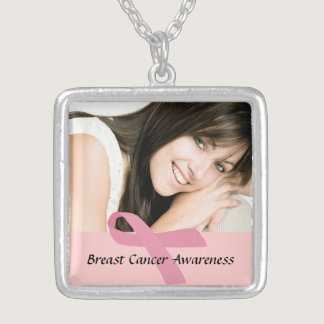 Personalized Photo Pink Ribbon Breast Cancer Silver Plated Necklace