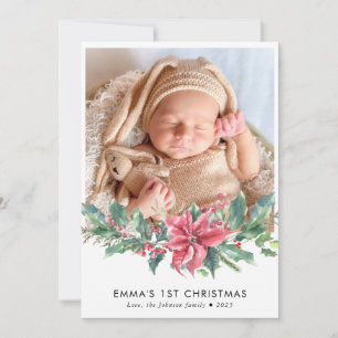 Personalized Photo Poinsettia Baby's 1st Christmas Announcement