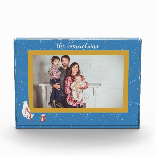 Personalized Photo Polar Bear Penguin Framed  Block (Front)