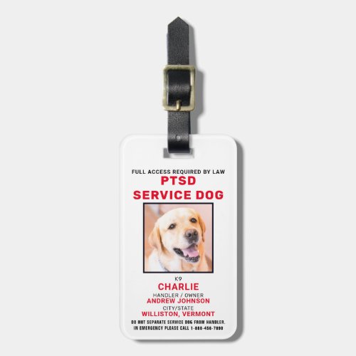 Personalized Photo PTSD Service Dog Badge Luggage Tag