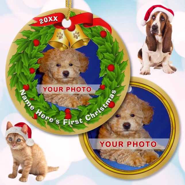 Personalized Photo Puppy's 1st Christmas Ornament (Personalized Pet Christmas Ornaments. OR: Personalized CAt Christmas Ornaments. Photo Pet Ornament.)
