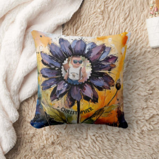 Personalized Photo & Purple Daisy Flower Keepsake Throw Pillow