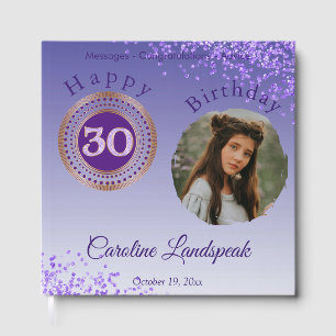 Personalized Photo Purple Glitter, 30th Birthday Guest Book