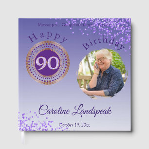 Personalized Photo Purple Glitter, 90th Birthday Guest Book