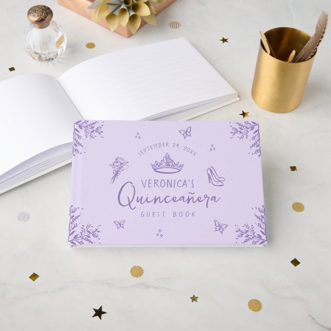 Personalized Photo Purple Quinceanera Guest Book (Front Open)