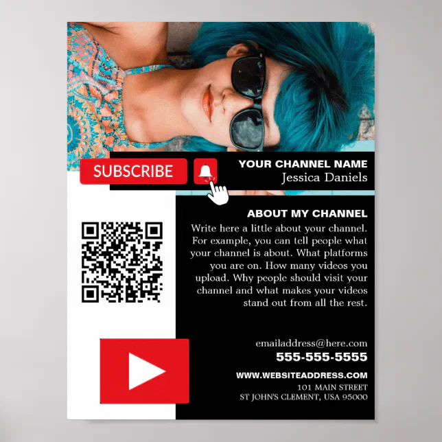 Personalized Photo & QR Code, Youtube - Vlogger Poster | Zazzle