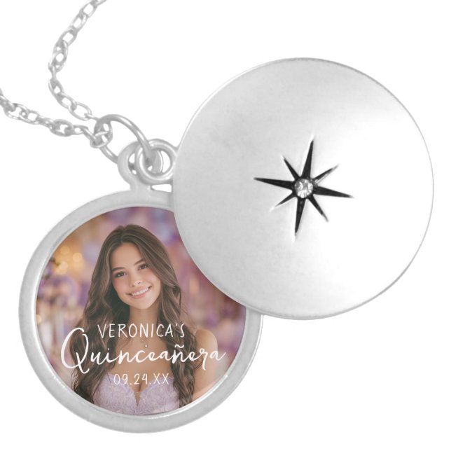 Personalized Photo Quinceañera Gift Locket Necklace (Front)