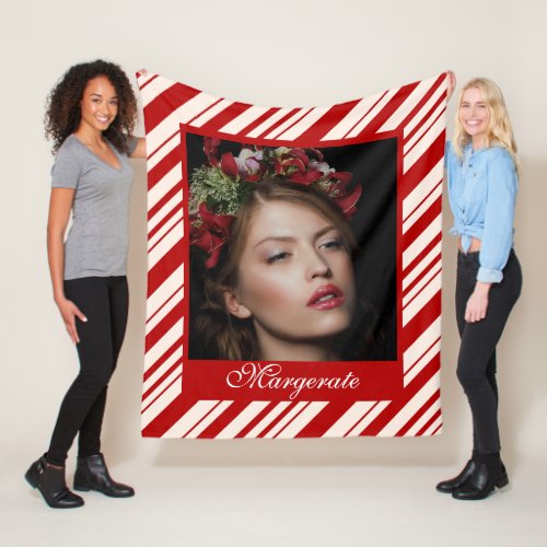 Personalized Photo Red and White Plaid  Fleece Blanket