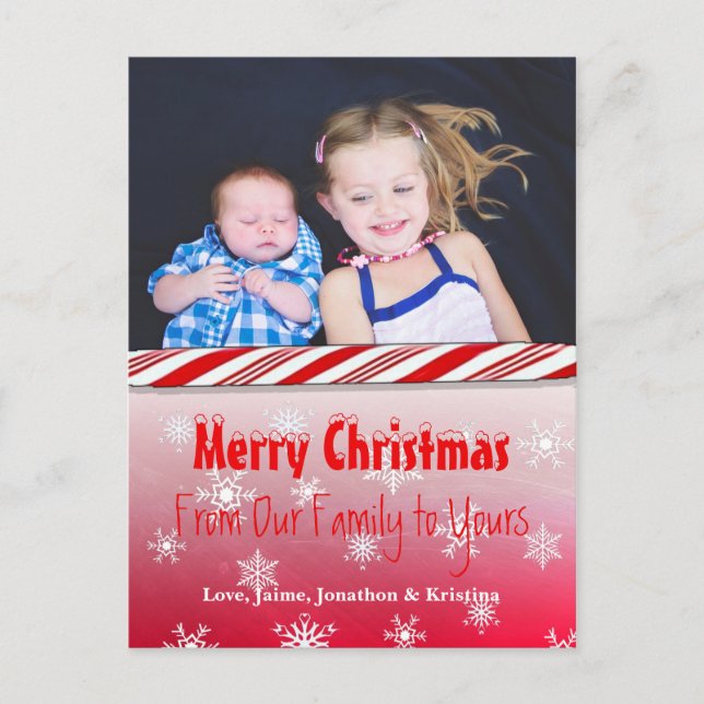 Personalized Photo Red Candy Cane Christmas Holiday Postcard (Front)