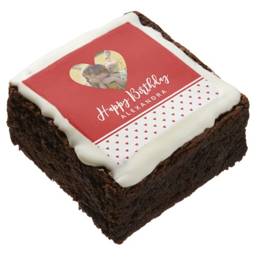 Personalized Photo Red Heart Frame Modern Birthday Brownie