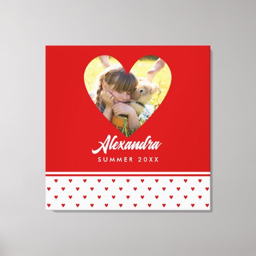 Personalized Photo Red Heart Frame Modern Birthday Canvas Print